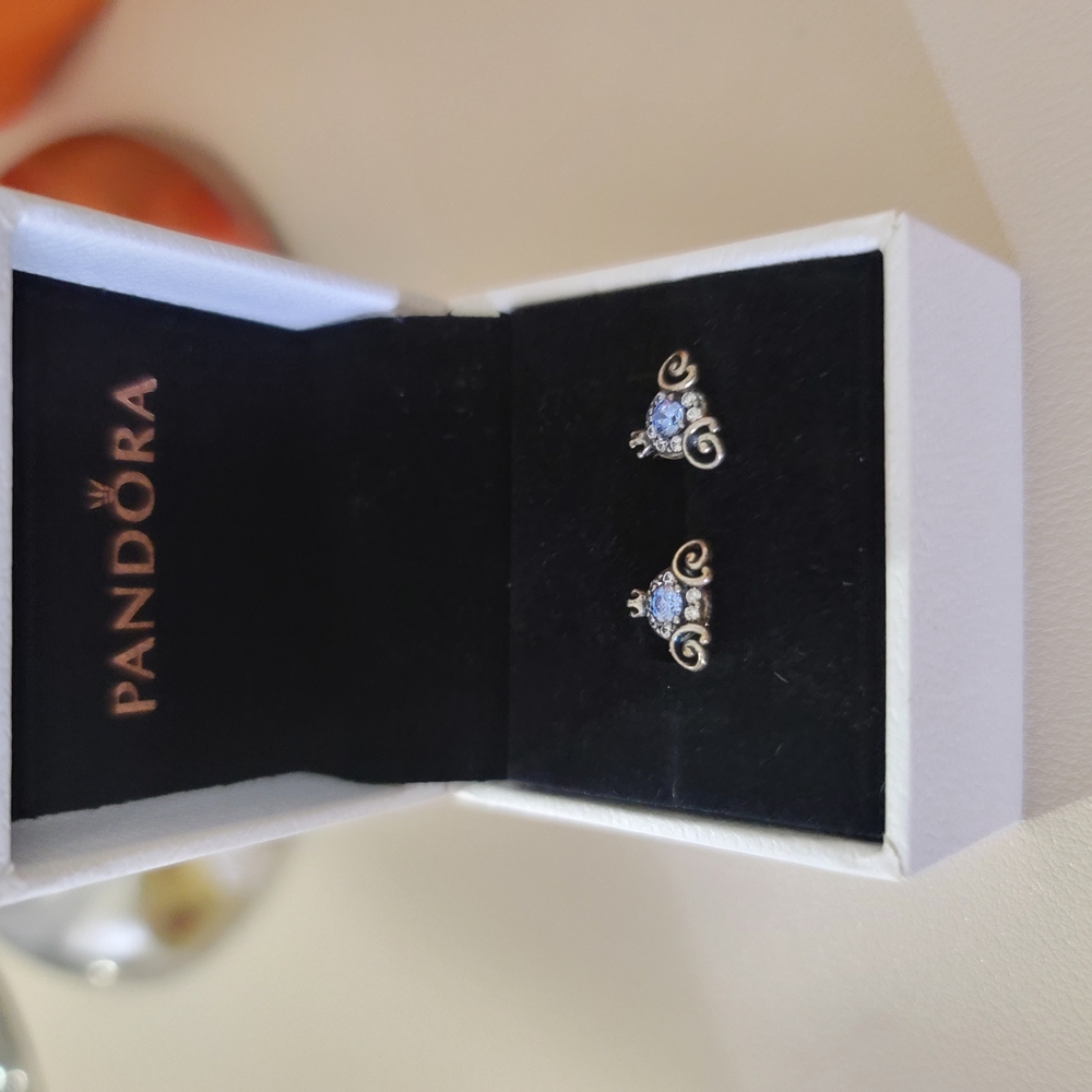 Pandora Blue and Gold Winged Earrings with Sparkling Stones